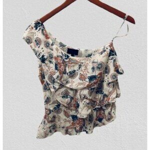 INTERMIX Floral Print One-Shoulder Ruffled Blouse Lightweight Size Small